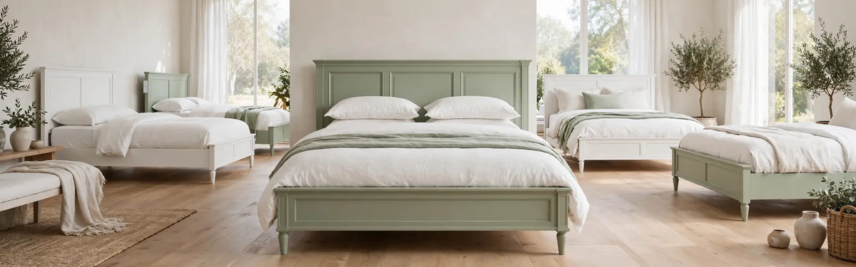 Painted wooden bed frames in soft colours - luxury painted beds collection at St James Bed Centre