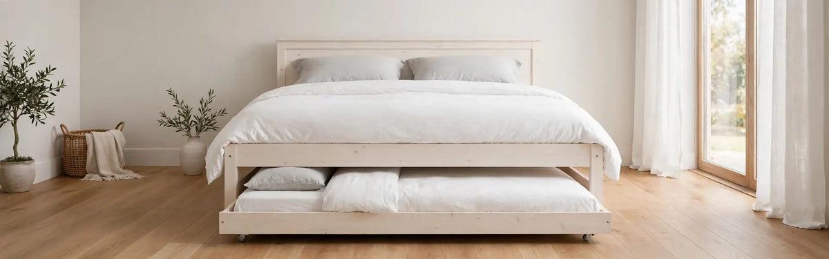 Space-saving single guest bed with trundle underneath - ideal for small bedrooms