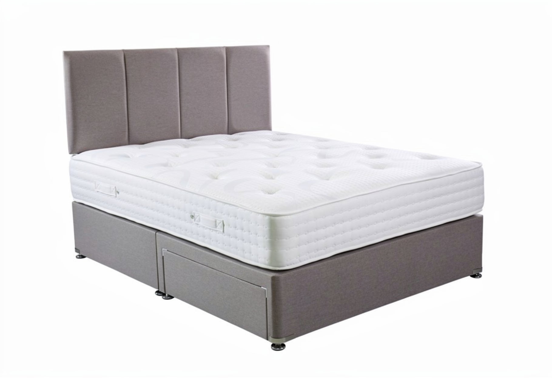 2-drawer divan base for True Seasons mattress set showing storage drawers in matching fabric