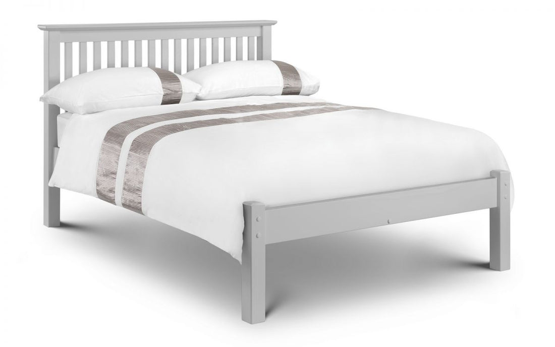 Barcelona bed in Grey finish showing substantial posts and capping detail