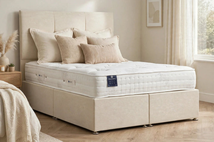 Belgravia 1500 Pocket Divan Set with medium soft mattress and cream fabric storage base - St James Beds King's Lynn