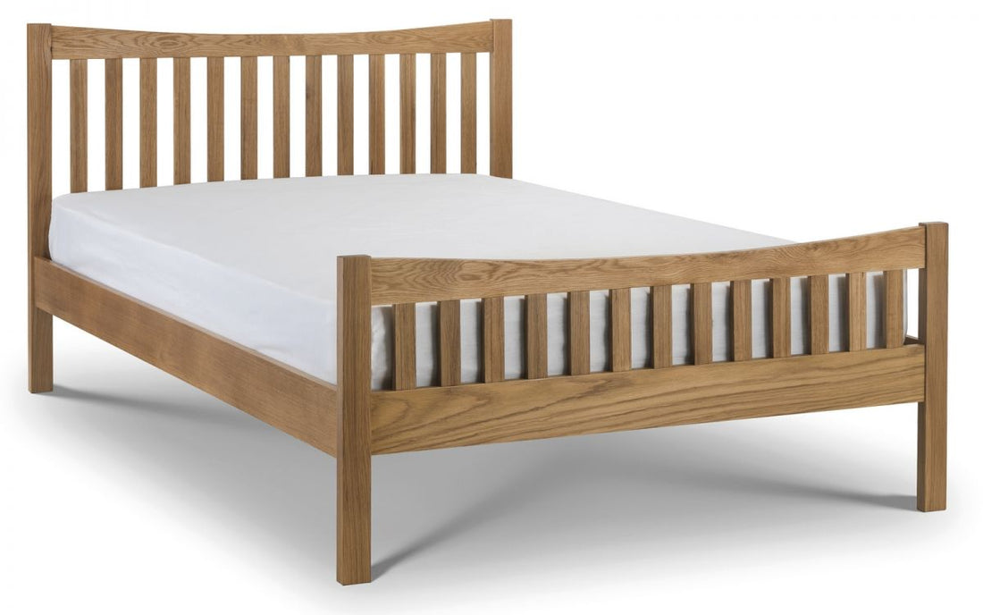 Bergamo bed frame in solid white oak with timeless slatted headboard