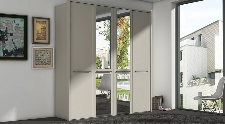 Cairns bedroom furniture set showing matching wardrobe and chest in grey finish