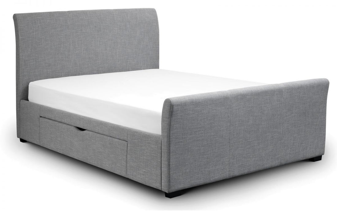 Capri fabric bed contemporary curved design in light grey linen, St James Beds