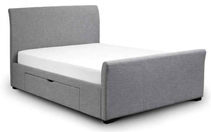 Capri fabric bed contemporary curved design in light grey linen, St James Beds