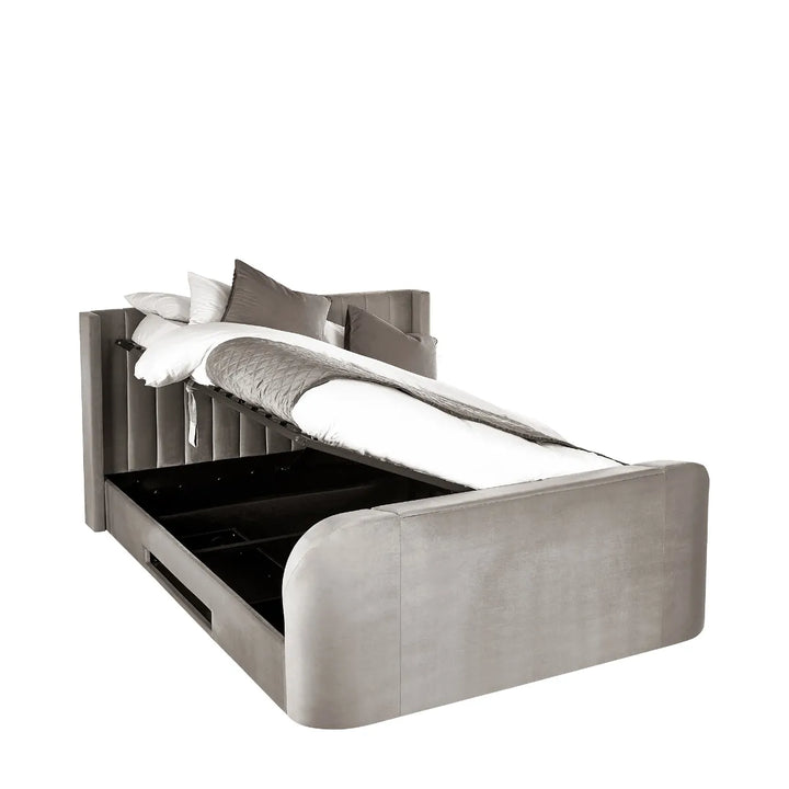 Clara Ottoman TV Bed in light grey fabric, St James Beds