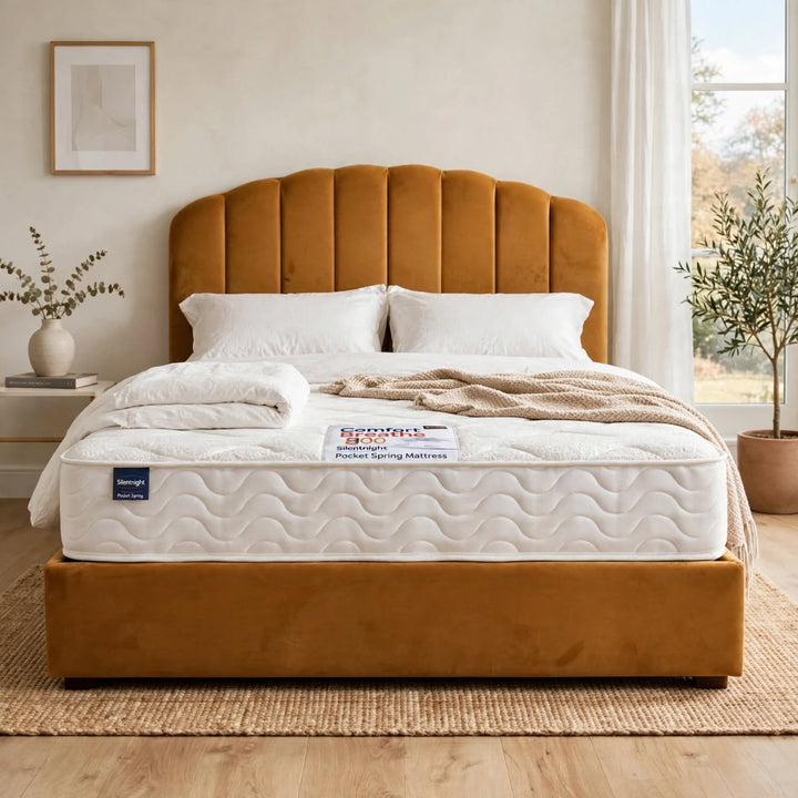 Comfort Breathe 800 by Silentnight pocket spring mattress with platform top divan base on white background at St James Bed Centre King's Lynn PE30 1AP
