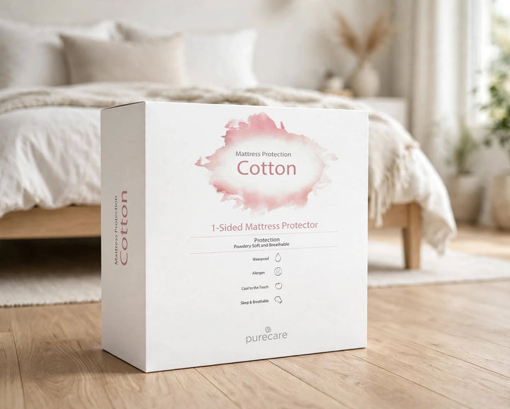 Cotton 1-Sided Mattress Protector by Purecare premium protection box pink watercolor white packaging Waterproof Allergen Cool to the Touch Sleep Breathable - St James Beds