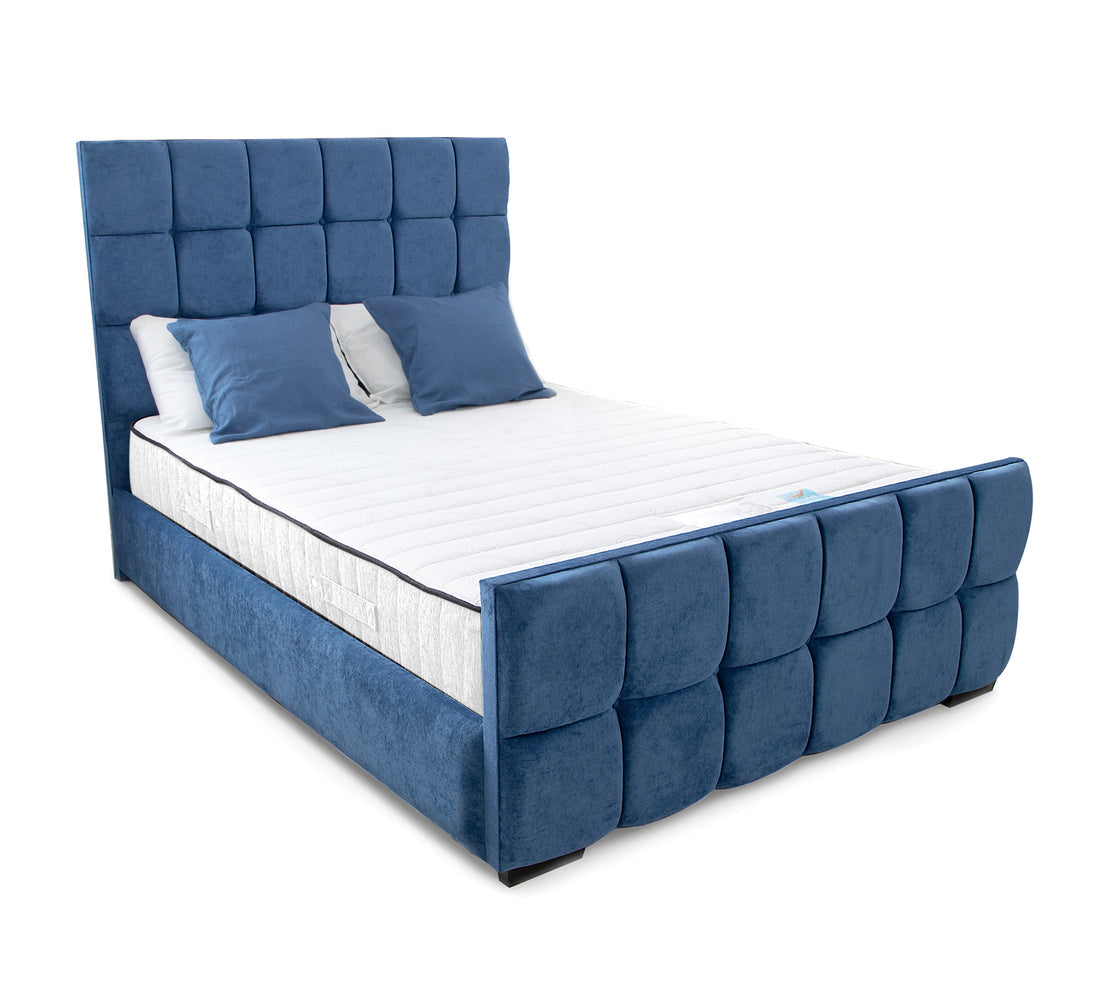 Cypress bed frame with deep button and square panel design, St James Beds