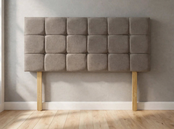 Cypress headboard - cubed buttoned design - taupe - wooden struts - St James Beds