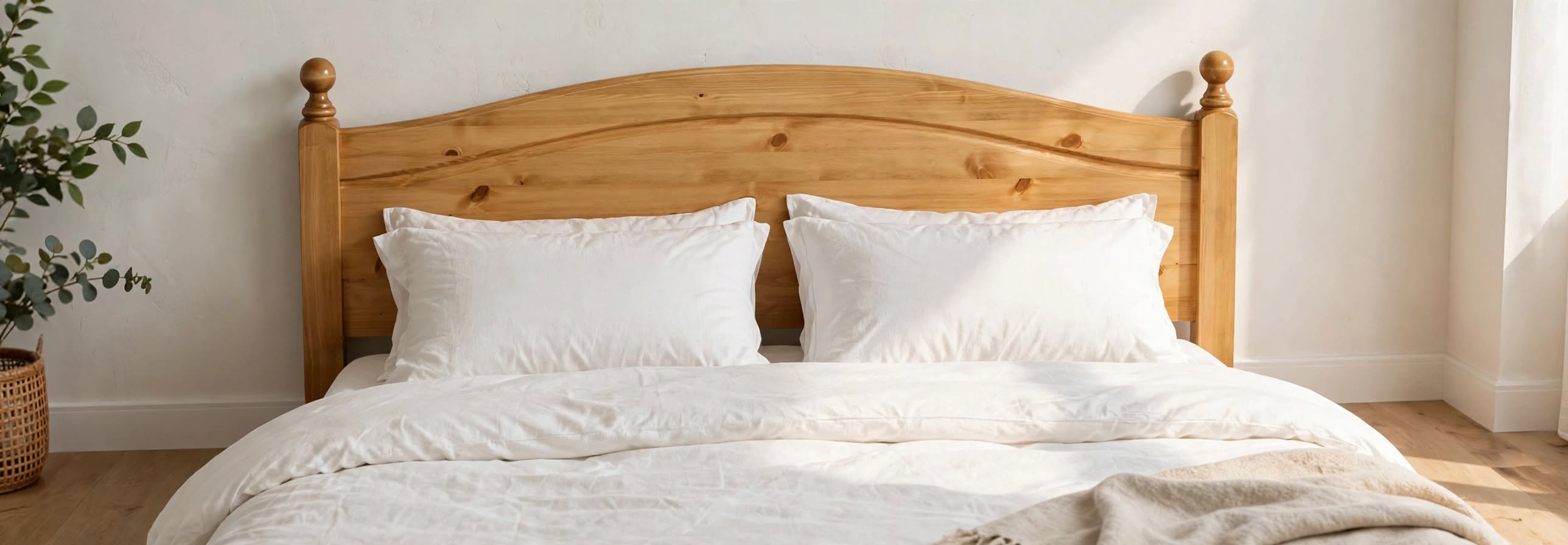 Duchess pine headboard small curved wave top with ball finials - solid pine - St James Beds