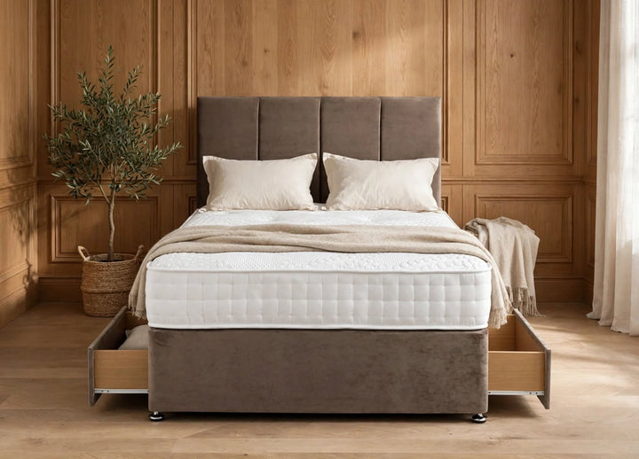 Elegance 1000 pocket divan set medium feel with wool and cotton fillings - taupe - St James Bed Centre