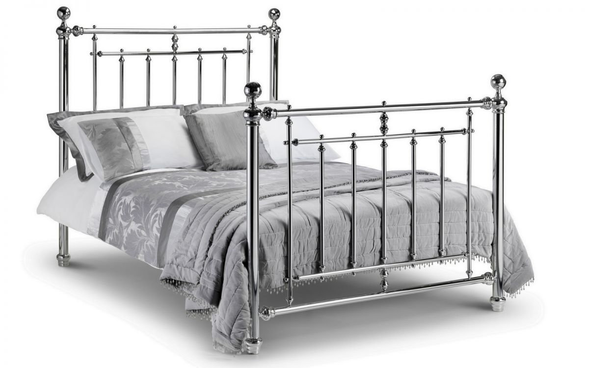 Empress chrome bed frame with high headboard and matching footboard, imposing design