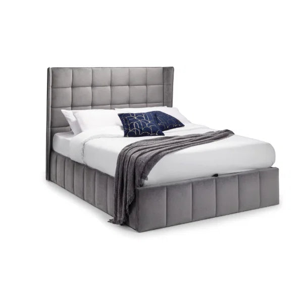 Gatsby Ottoman Bed with winged headboard in grey velvet, St James Beds