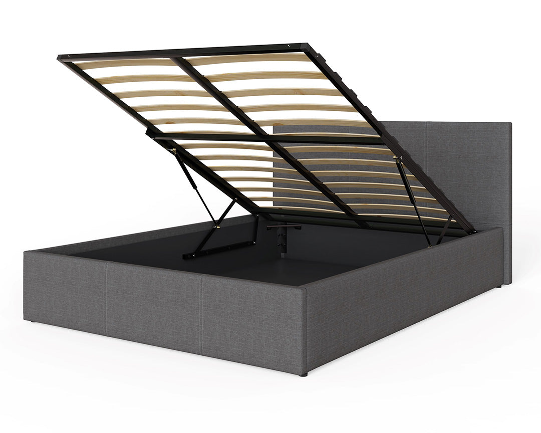 Grey Ottoman Lift-Up Storage Bed in light grey linen, St James Beds
