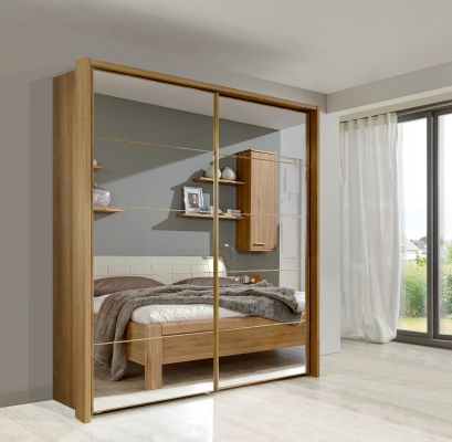 Kufstein modern sliding wardrobe with bronzed mirror doors and semi solid oak carcase