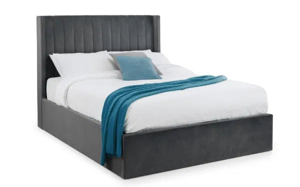 Langham Storage Bed with luxurious scalloped headboard in elegant grey, St James Beds