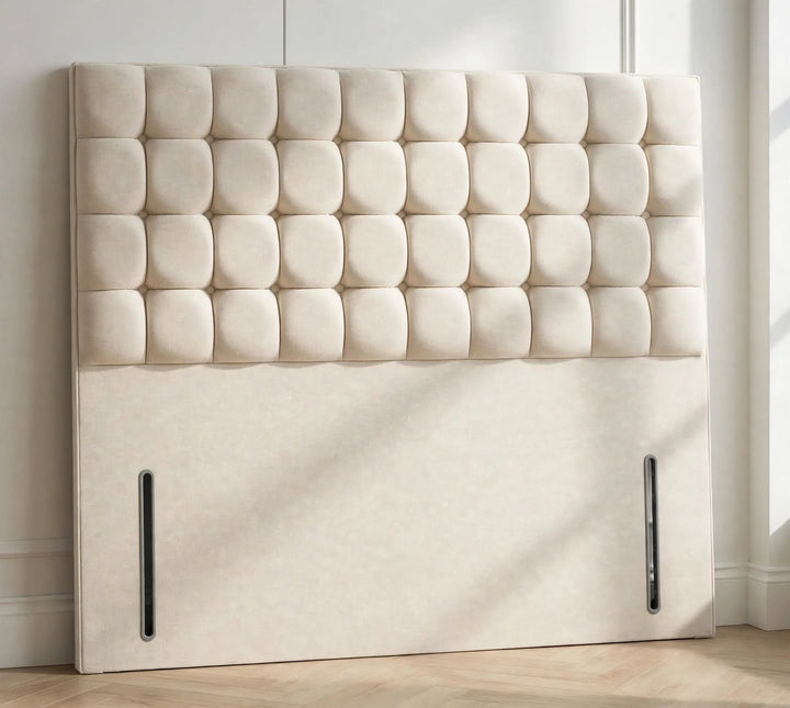 Larch floor standing headboard - small cobble - cream fabric - St James Beds
