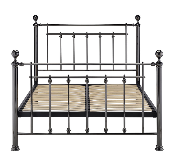 Libra bed frame in black chrome finish with Crystal finials, classic design