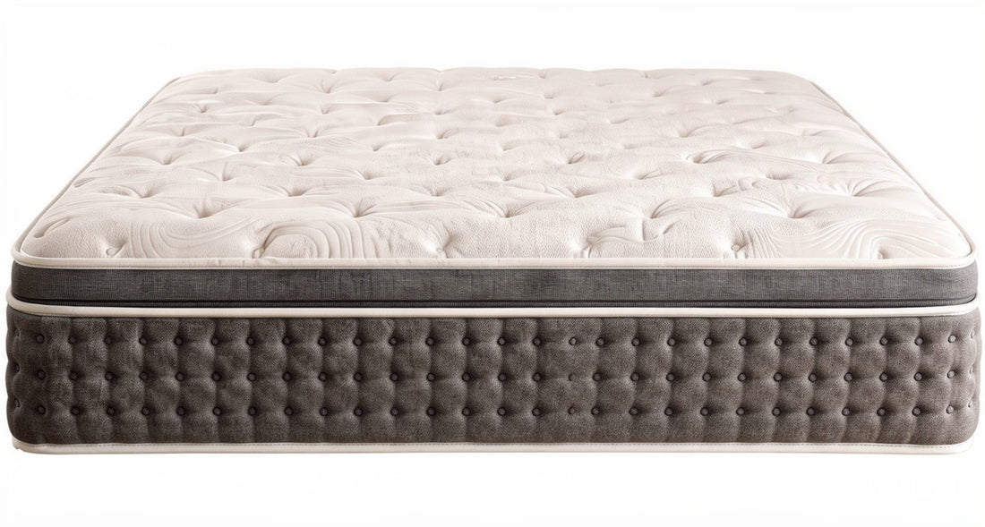 Lux Pocket Memory Mattress with 1000 pocket springs, white tufted top and grey foam encapsulated sides, medium luxury feel