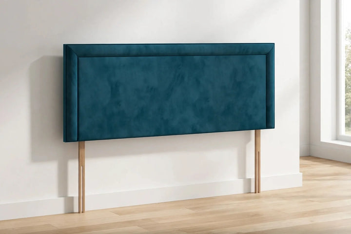 Malvern smooth velvet peacock headboard 180cm - bordered design - St James Bed Centre King's Lynn