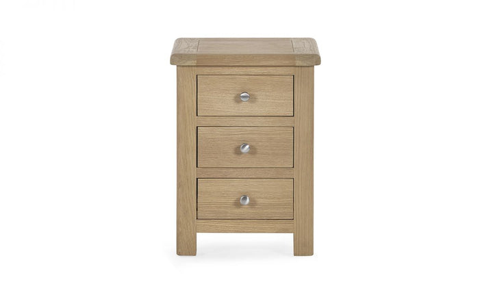 Memphis Bedroom Collection in limed oak with curved edging, silver and cupped handles, double bed, chest and wardrobe at St James Bed Centre King's Lynn PE30 1AP