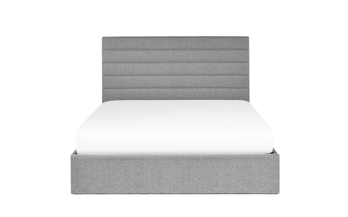 Merida ottoman bed with horizontal tufted headboard in grey linen, St James Beds