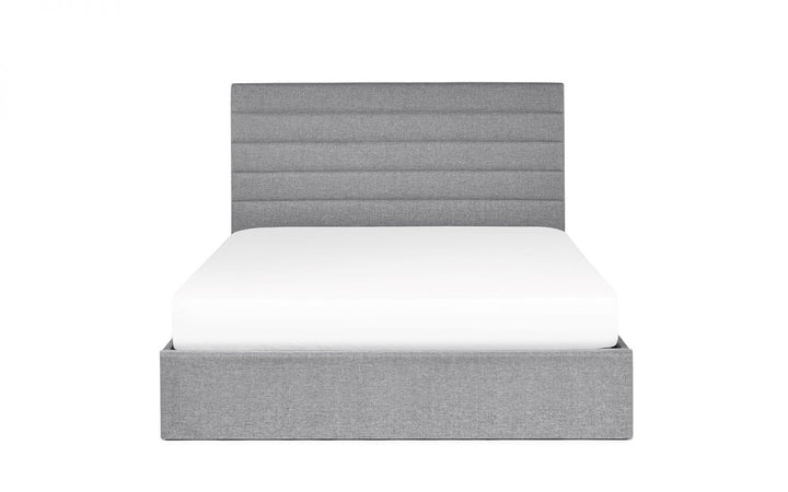 Merida ottoman bed with horizontal tufted headboard in grey linen, St James Beds