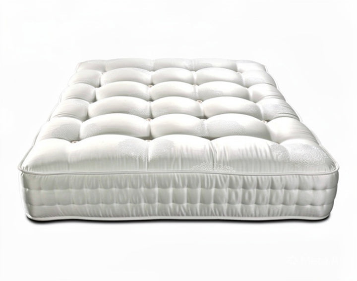 Hand tufted damask cover on Natural 800 mattress St James Beds
