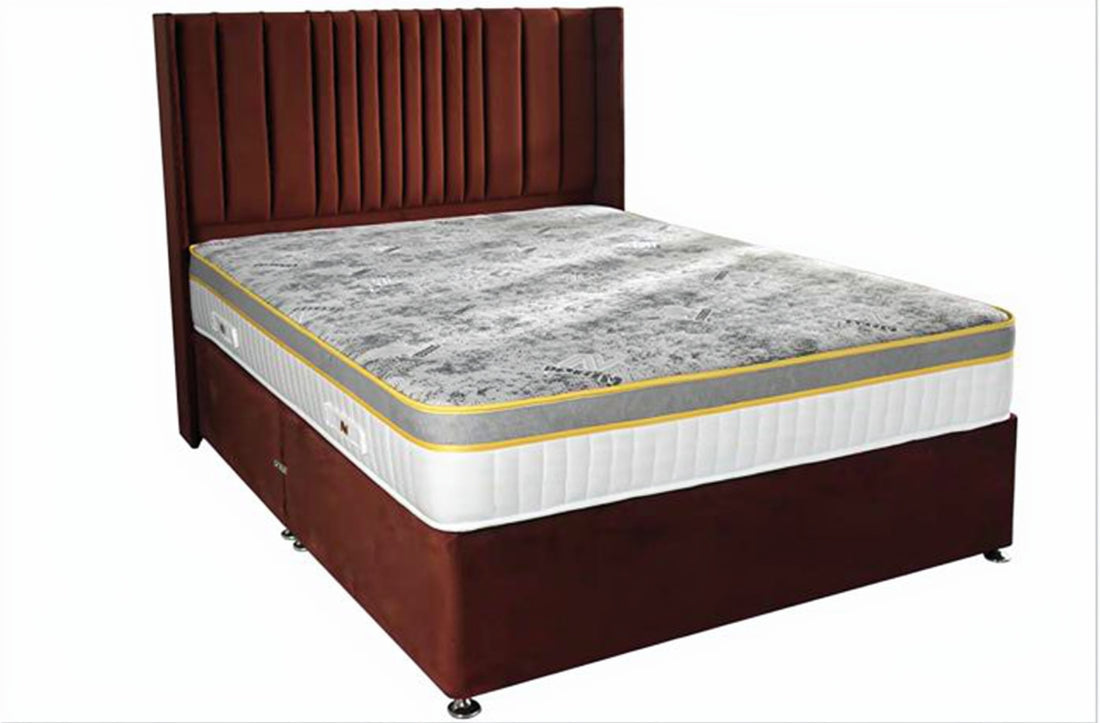 Offiah Activ 2000 graphene mattress with platform top divan base on white background at St James Bed Centre King's Lynn PE30 1AP, endorsed by Martin Offiah, headboard not included