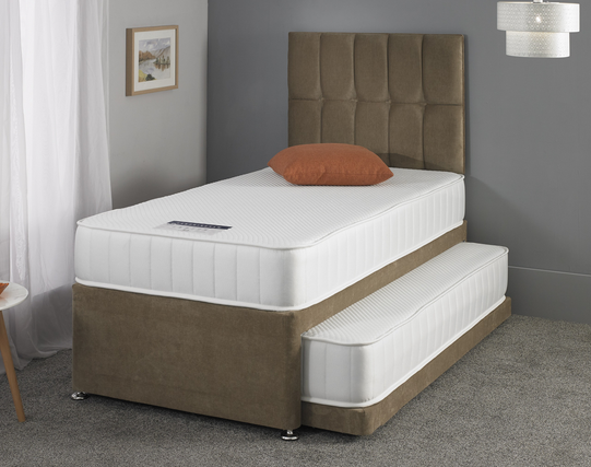 Oxford Guest Bed 3-in-1 with fully sprung memory foam mattresses, shown as single and twin option at St James Bed Centre King's Lynn PE30 1AP, headboard not included