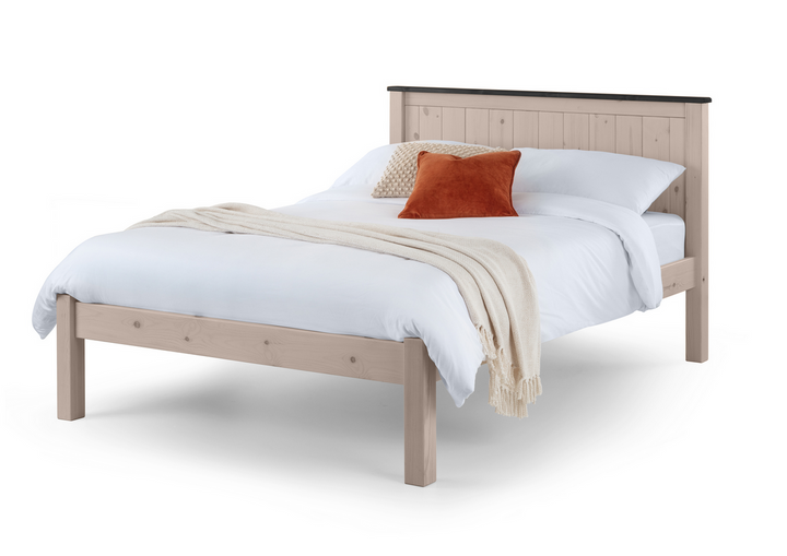 Oxton bed frame with solid headboard, slatted detail and antique top detail