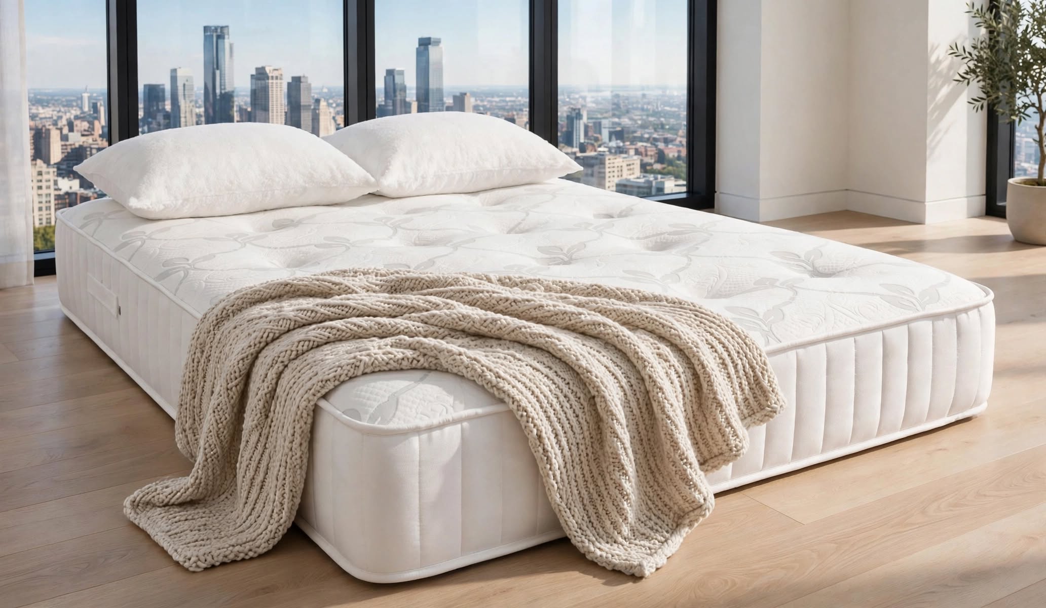 Pocket Brick Extra Firm Mattress - white leaf pattern - tufted - St James Bed Centre