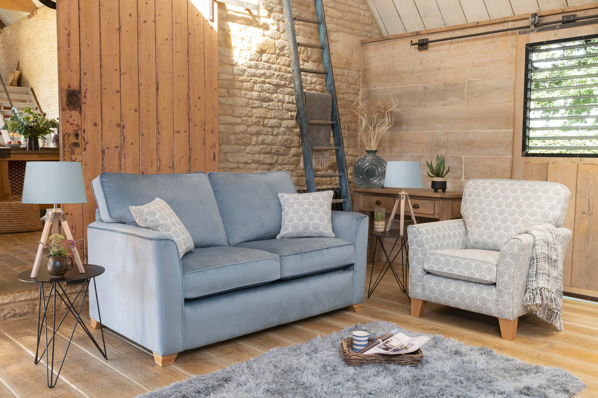 Reuben Sofa Bed Range with compact proportions and neat angular arms, St James Beds King's Lynn