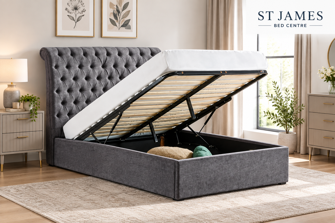 Rosa Storage Bed Frame in Grey – St James Bed Centre, King’s Lynn.