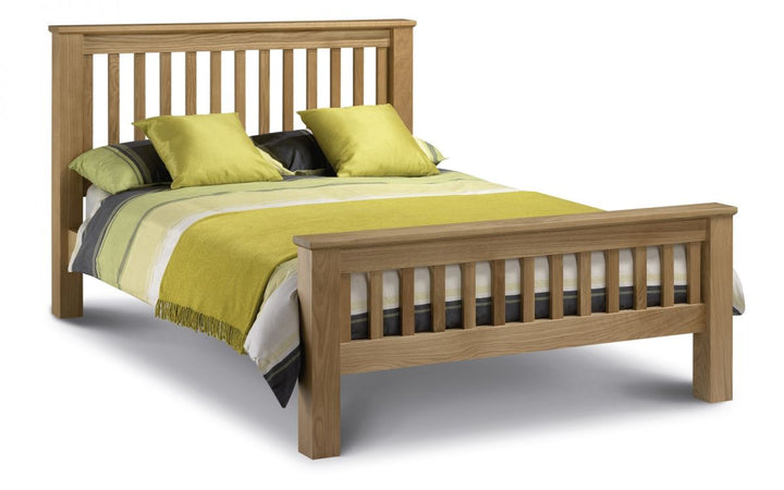 Sandringham bed frame in solid white oak with imposing shaker style headboard