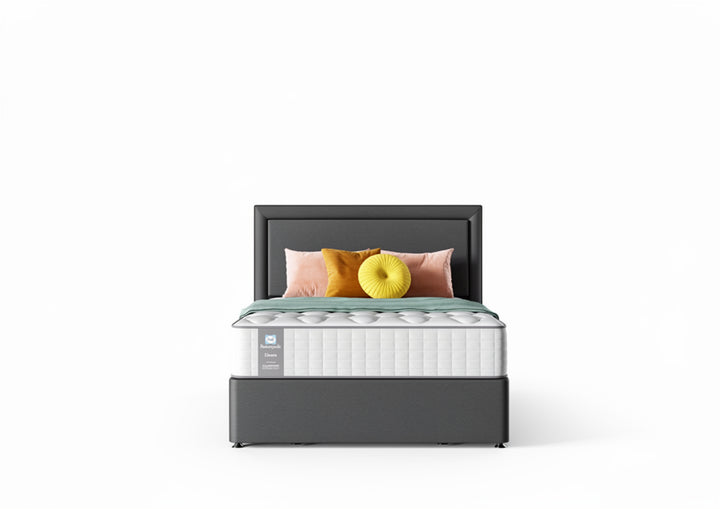 Sealy Emin Firm mattress on divan base, extra firm feel from St James Bed Centre