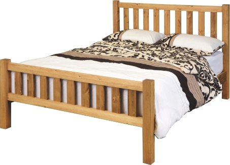 Shaker bed frame in solid pine with modern shaker headboard and footboard