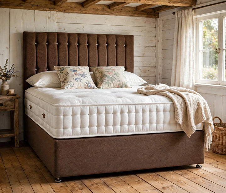 Shetland 1000 pocket tufted divan set with 2 drawer storage base - brown fabric - St James Bed Centre