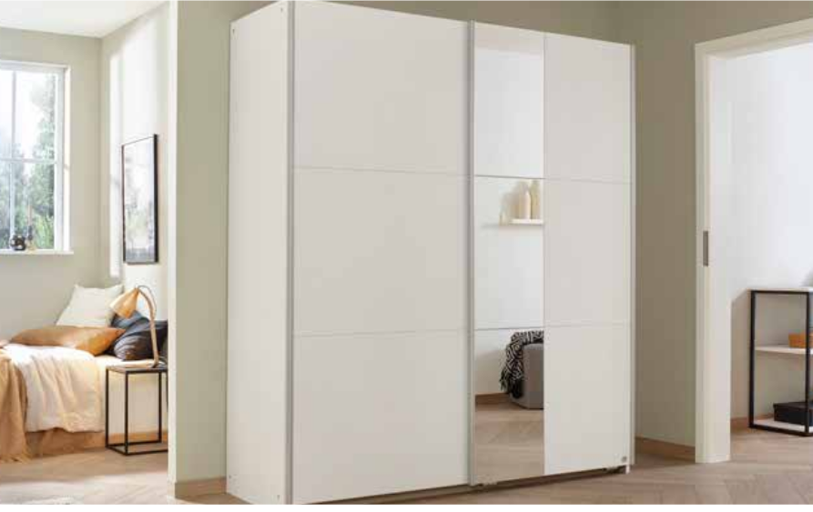 Slide Wardrobe in Graphite or White finish with grey interior, 2 shelves and 2 rails at St James Bed Centre King's Lynn PE30 1AP, free assembly
