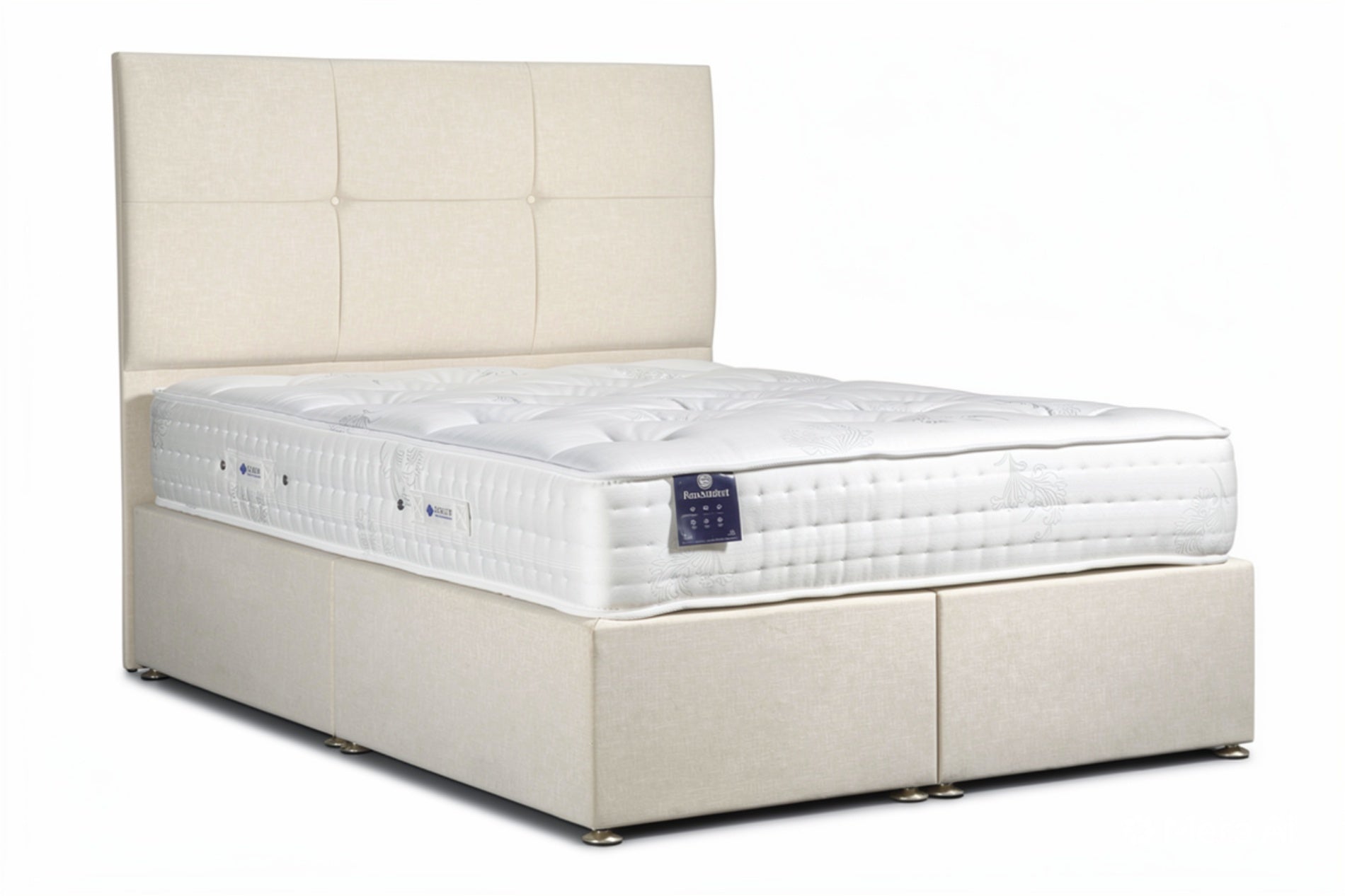 St James Beds Belgravia 1500 Pocket Divan Set with medium soft mattress, storage base and free strutted headboard