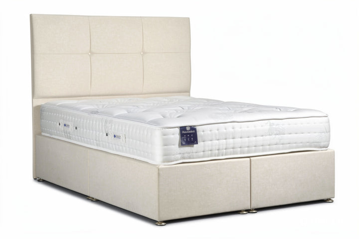 St James Beds Belgravia 1500 Pocket Divan Set with medium soft mattress, storage base and free strutted headboard