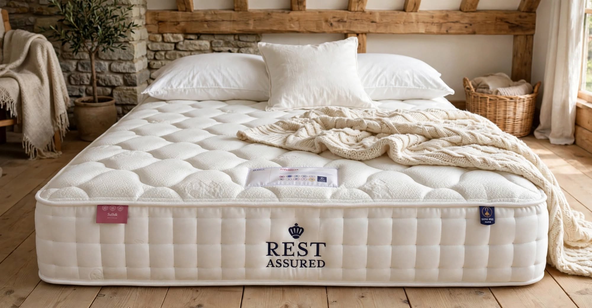 Suffolk Mattress by Rest Assured 2200 Pocket Springs Wool Filled Medium Feel - St James Bed Centre