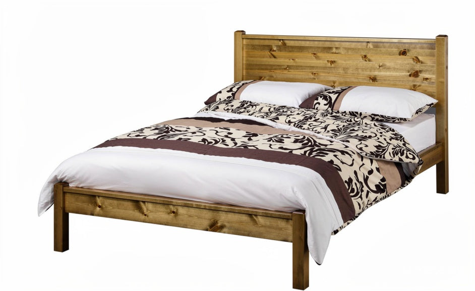 Sutton bed frame in solid pine with modern square panel headboard