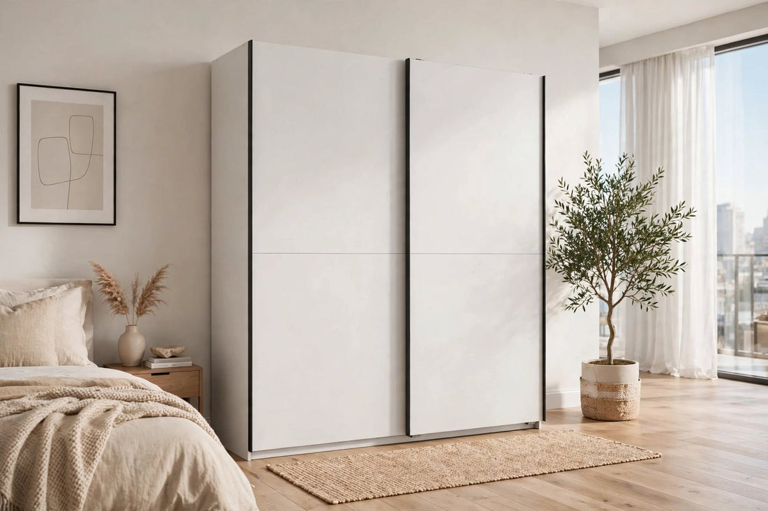 The Derby Sliding Wardrobe in modern apartment bedroom - St James Bed Centre King's Lynn