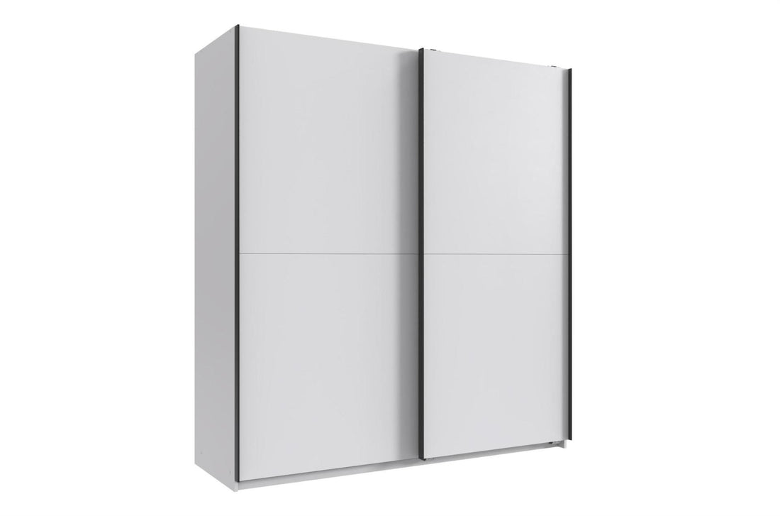 The Derby sliding wardrobe in graphite with mirror doors and white with plain doors, German engineered, at St James Bed Centre King's Lynn PE30 1AP