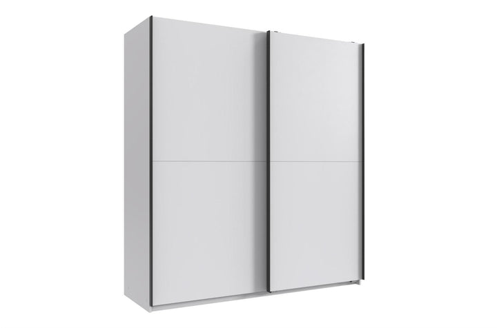 The Derby sliding wardrobe in graphite with mirror doors and white with plain doors, German engineered, at St James Bed Centre King's Lynn PE30 1AP