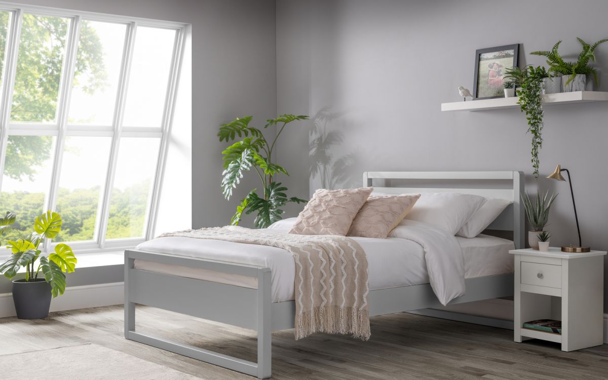 Venice bed frame in Surf White with minimalist design, St James Beds
