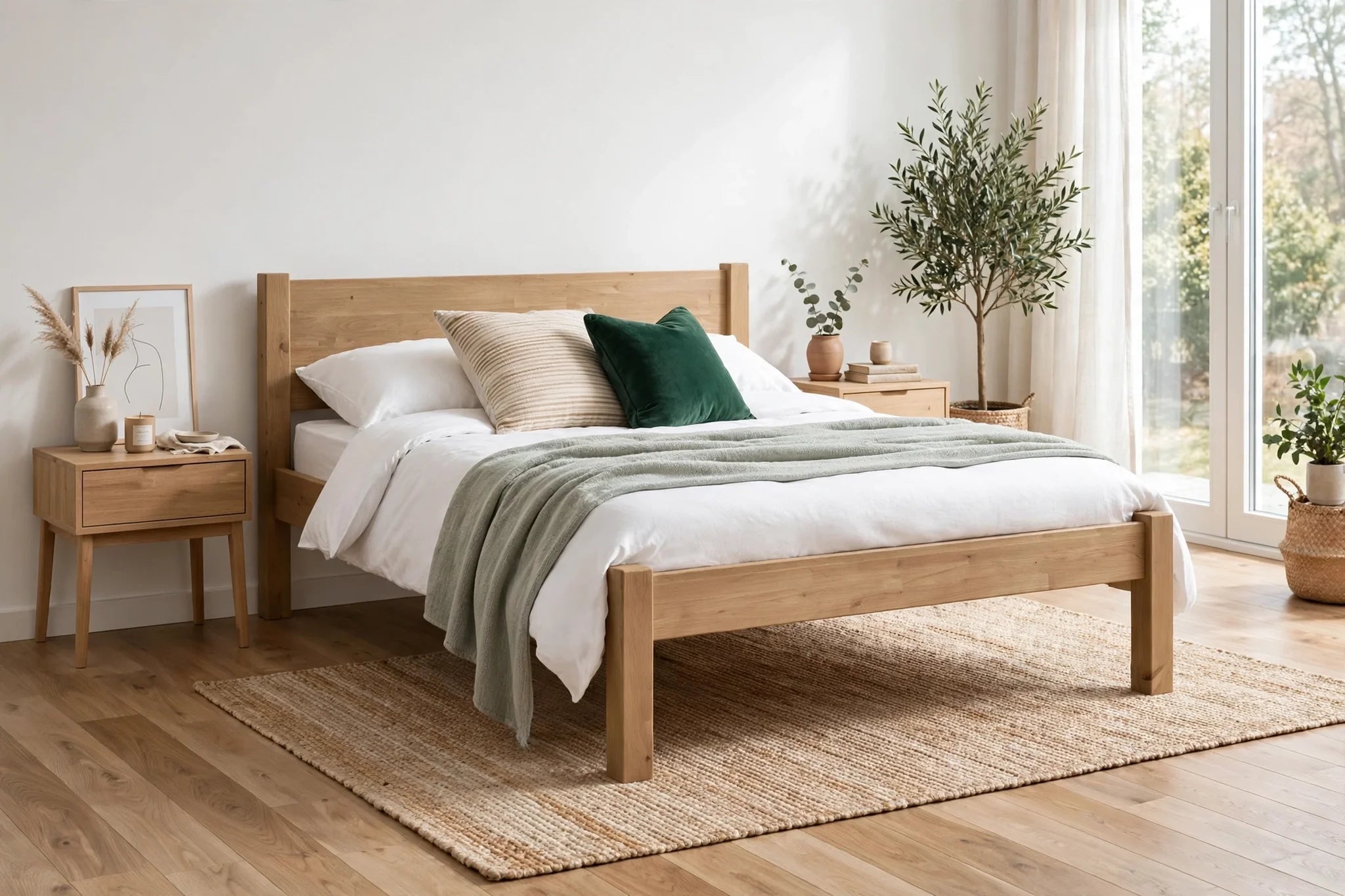 Walton solid wood bed frame with solid headboard - UK made at St James Bed Centre King's Lynn