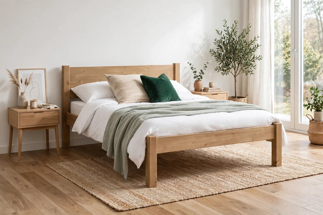Walton solid wood bed frame with solid headboard - UK made at St James Bed Centre King's Lynn